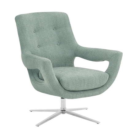 Armen Living Quinn Contemporary Adjustable Swivel Accent Chair in Polished Steel Finish with Spa Blue Fabric LCQUCHSB